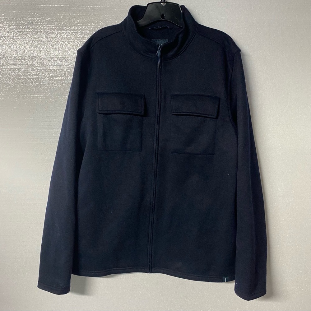 Prana Sweater Jacket Men L Blue Brookland Zip Up Wool Blend Chest Pocket Shacket